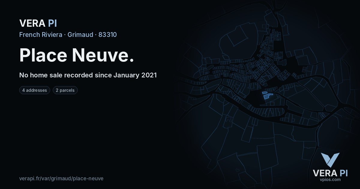 Place Neuve, Grimaud at night – every parcel coloured by the prices around it, the street's own parcels lit