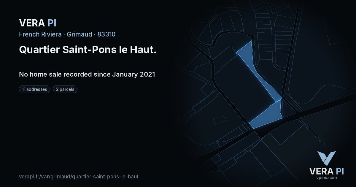 Quartier Saint-Pons le Haut, Grimaud at night – every parcel coloured by the prices around it, the street's own parcels lit