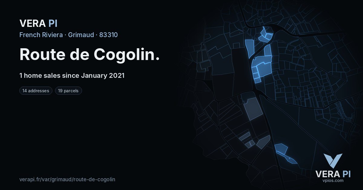 Route de Cogolin, Grimaud at night – every parcel coloured by the prices around it, the street's own parcels lit