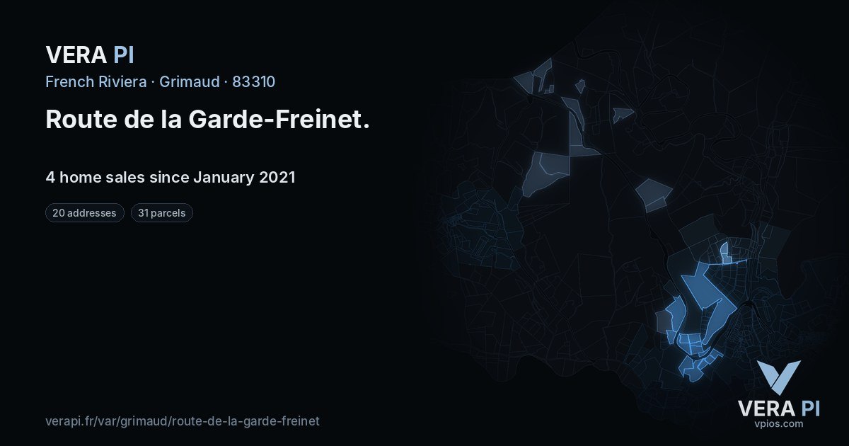 Route de la Garde-Freinet, Grimaud at night – every parcel coloured by the prices around it, the street's own parcels lit