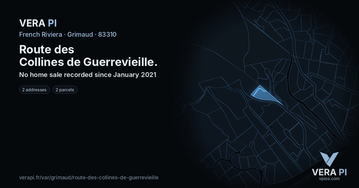 Route des Collines de Guerrevieille, Grimaud at night – every parcel coloured by the prices around it, the street's own parcels lit