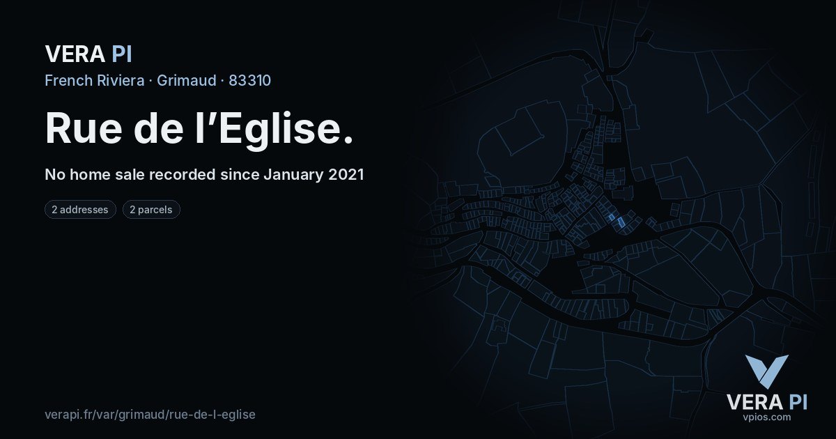 Rue de l’Eglise, Grimaud at night – every parcel coloured by the prices around it, the street's own parcels lit