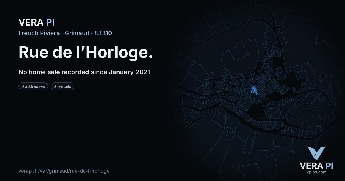 Rue de l’Horloge, Grimaud at night – every parcel coloured by the prices around it, the street's own parcels lit