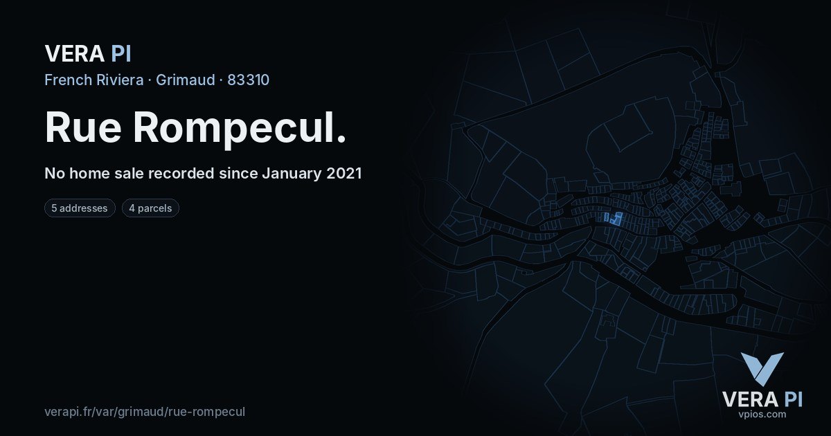 Rue Rompecul, Grimaud at night – every parcel coloured by the prices around it, the street's own parcels lit