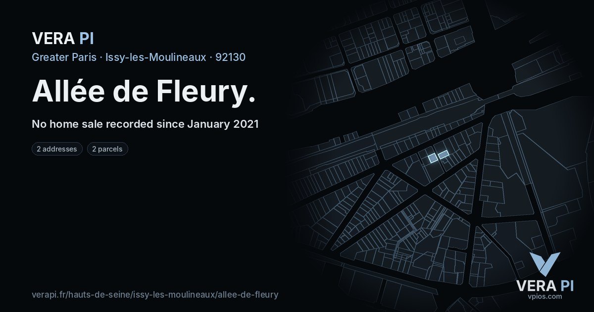 Allée de Fleury, Issy-les-Moulineaux at night – every parcel coloured by the prices around it, the street's own parcels lit