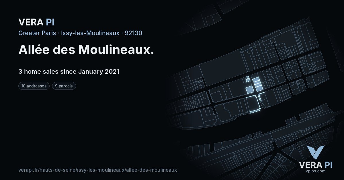 Allée des Moulineaux, Issy-les-Moulineaux at night – every parcel coloured by the prices around it, the street's own parcels lit