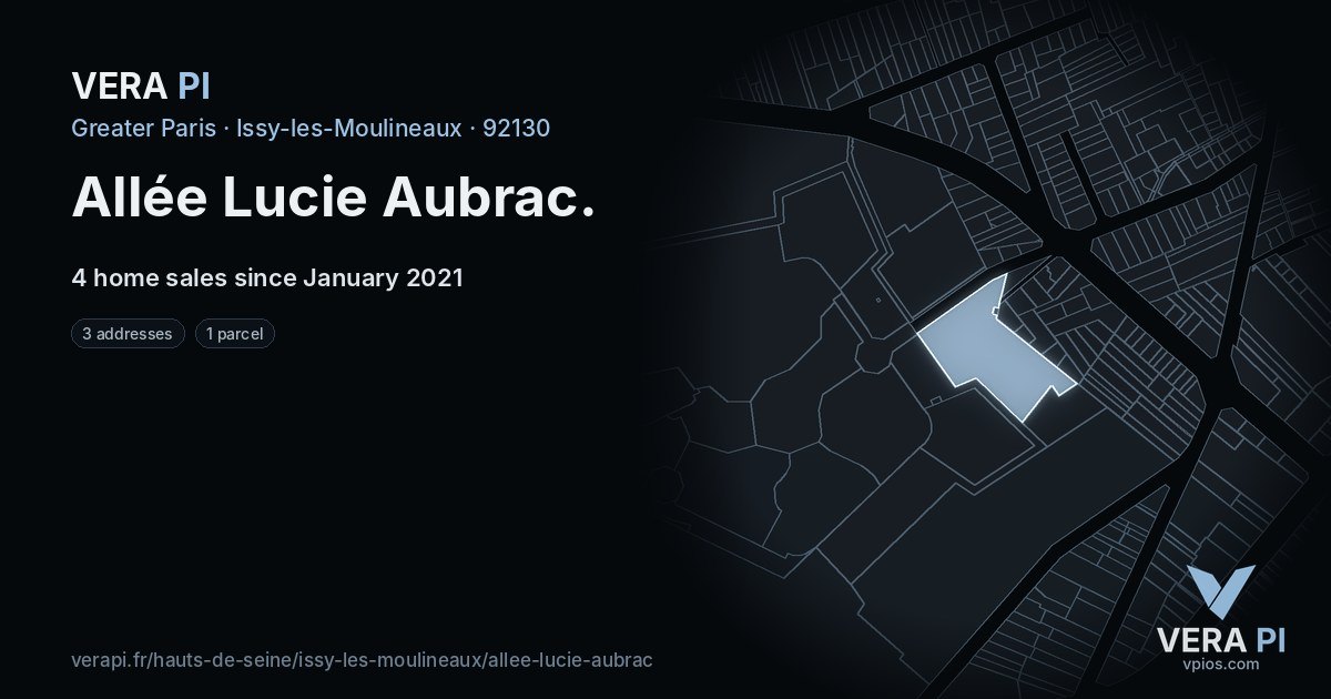 Allée Lucie Aubrac, Issy-les-Moulineaux at night – every parcel coloured by the prices around it, the street's own parcels lit