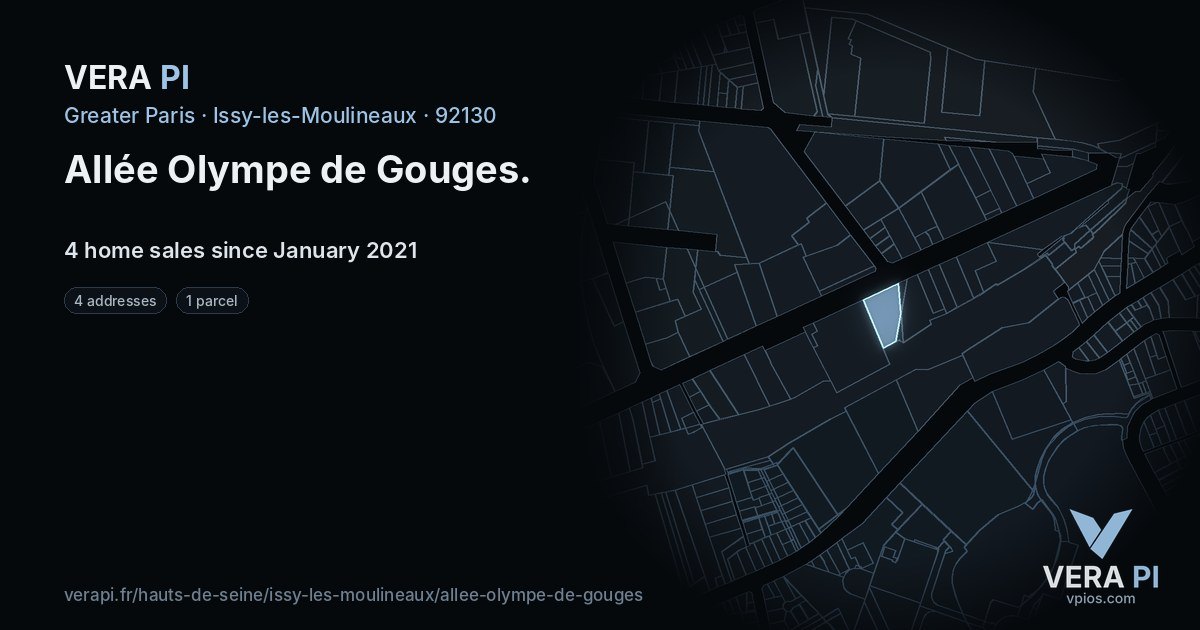 Allée Olympe de Gouges, Issy-les-Moulineaux at night – every parcel coloured by the prices around it, the street's own parcels lit