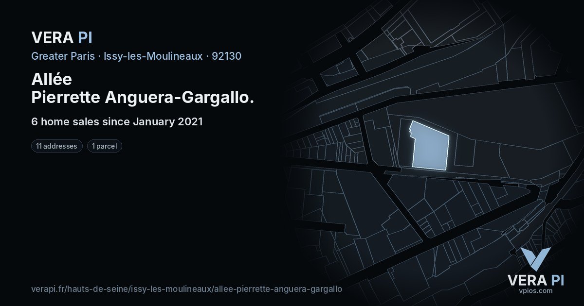 Allée Pierrette Anguera-Gargallo, Issy-les-Moulineaux at night – every parcel coloured by the prices around it, the street's own parcels lit