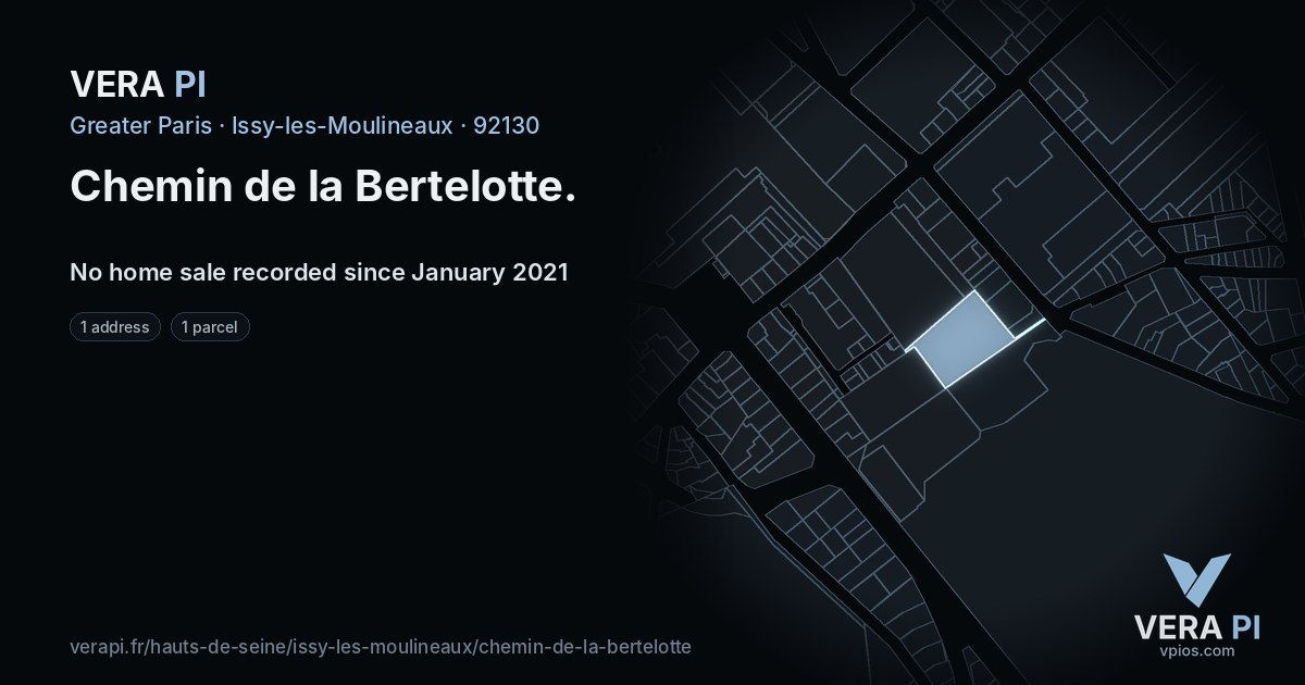 Chemin de la Bertelotte, Issy-les-Moulineaux at night – every parcel coloured by the prices around it, the street's own parcels lit