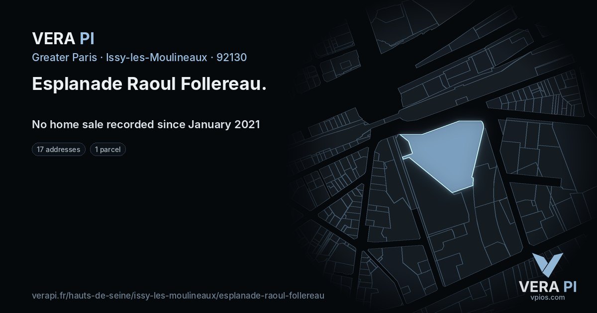 Esplanade Raoul Follereau, Issy-les-Moulineaux at night – every parcel coloured by the prices around it, the street's own parcels lit