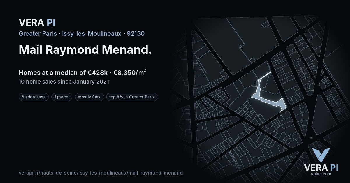 Mail Raymond Menand, Issy-les-Moulineaux at night – every parcel coloured by the prices around it, the street's own parcels lit