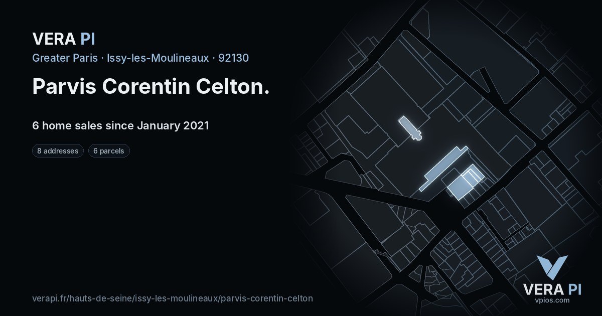 Parvis Corentin Celton, Issy-les-Moulineaux at night – every parcel coloured by the prices around it, the street's own parcels lit