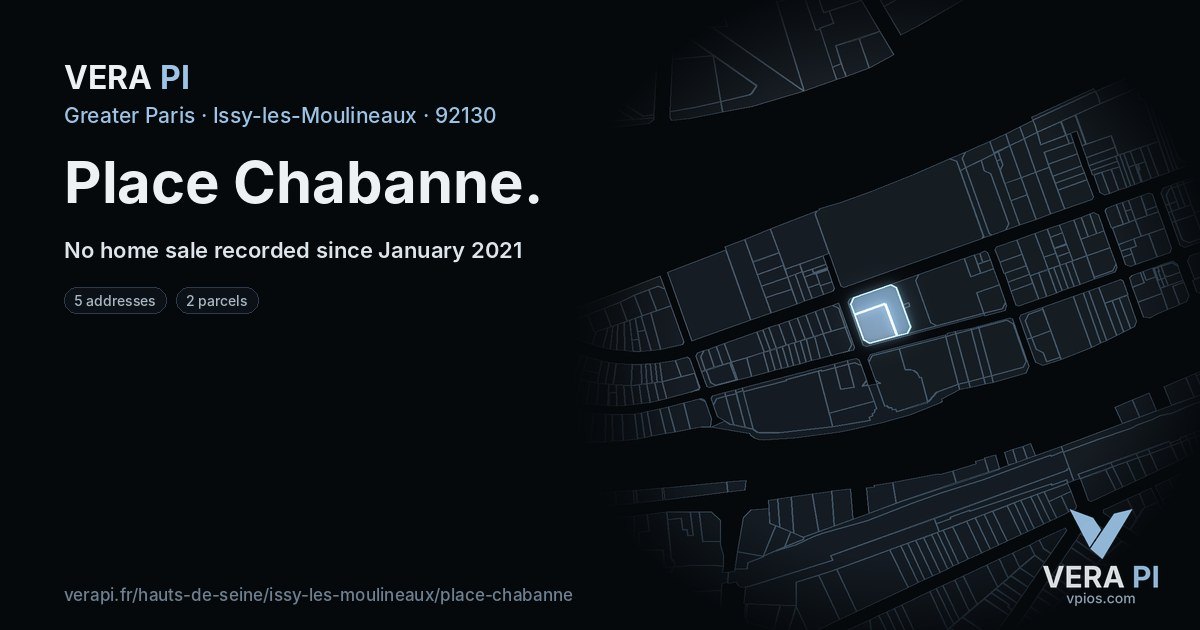 Place Chabanne, Issy-les-Moulineaux at night – every parcel coloured by the prices around it, the street's own parcels lit