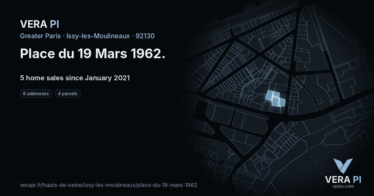 Place du 19 Mars 1962, Issy-les-Moulineaux at night – every parcel coloured by the prices around it, the street's own parcels lit
