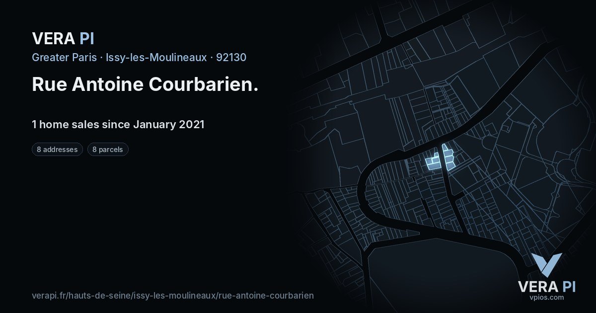 Rue Antoine Courbarien, Issy-les-Moulineaux at night – every parcel coloured by the prices around it, the street's own parcels lit