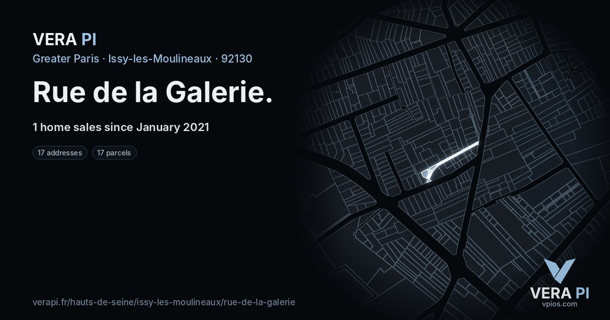 Rue de la Galerie, Issy-les-Moulineaux at night – every parcel coloured by the prices around it, the street's own parcels lit
