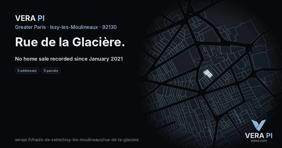 Rue de la Glacière, Issy-les-Moulineaux at night – every parcel coloured by the prices around it, the street's own parcels lit