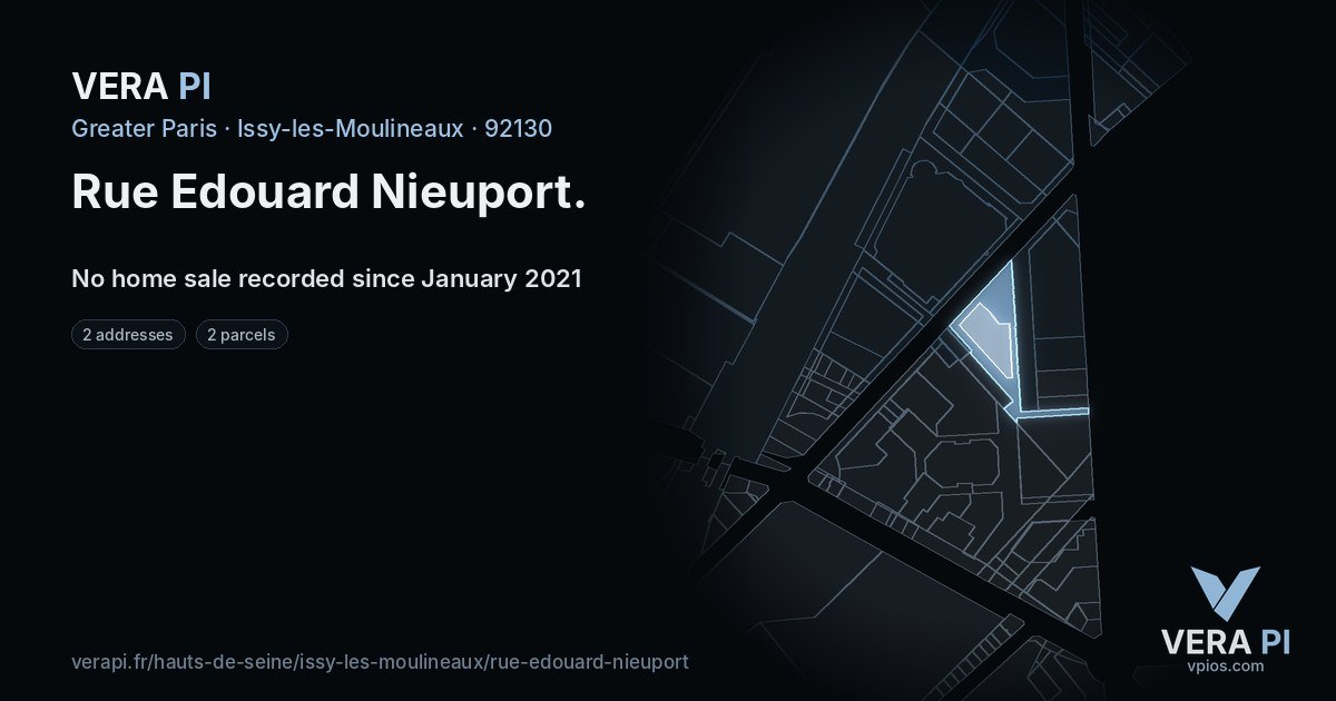 Rue Edouard Nieuport, Issy-les-Moulineaux at night – every parcel coloured by the prices around it, the street's own parcels lit