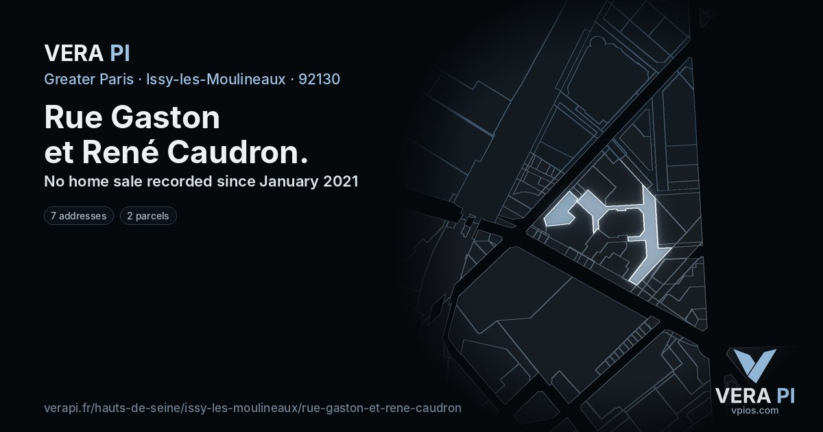 Rue Gaston et René Caudron, Issy-les-Moulineaux at night – every parcel coloured by the prices around it, the street's own parcels lit
