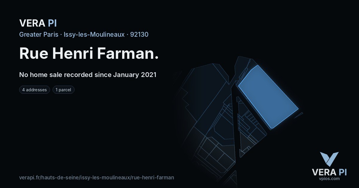 Rue Henri Farman, Issy-les-Moulineaux at night – every parcel coloured by the prices around it, the street's own parcels lit
