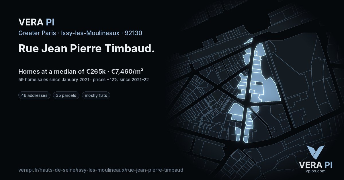 Rue Jean Pierre Timbaud, Issy-les-Moulineaux at night – every parcel coloured by the prices around it, the street's own parcels lit