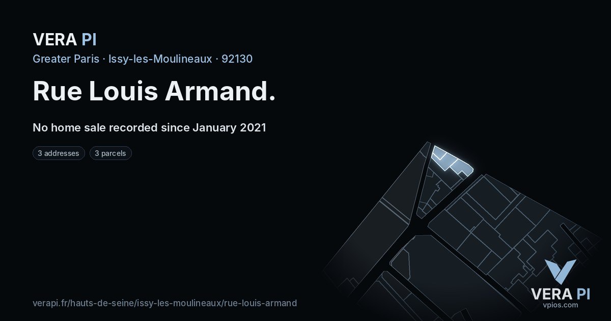 Rue Louis Armand, Issy-les-Moulineaux at night – every parcel coloured by the prices around it, the street's own parcels lit