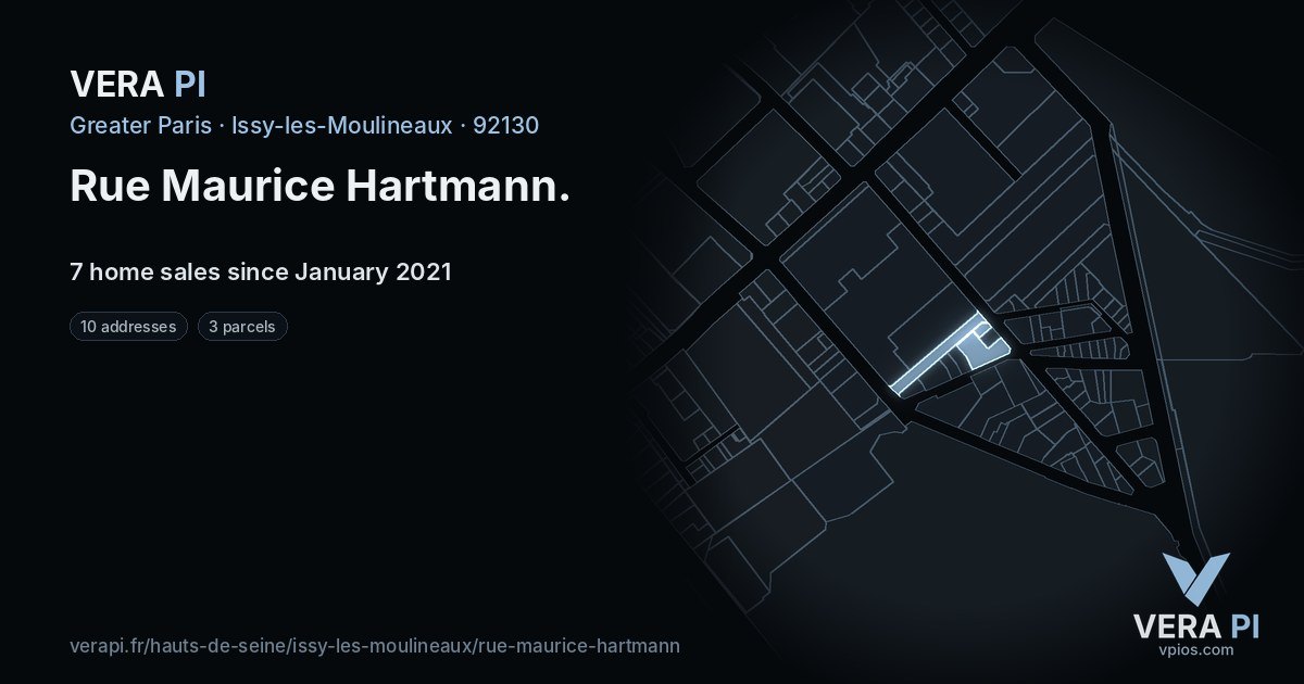 Rue Maurice Hartmann, Issy-les-Moulineaux at night – every parcel coloured by the prices around it, the street's own parcels lit
