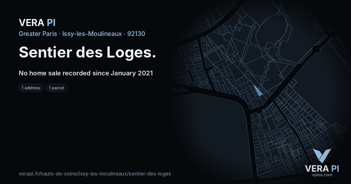 Sentier des Loges, Issy-les-Moulineaux at night – every parcel coloured by the prices around it, the street's own parcels lit