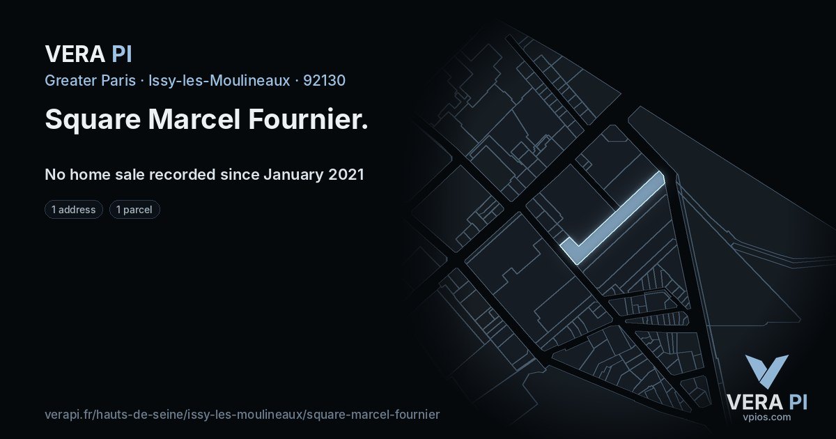Square Marcel Fournier, Issy-les-Moulineaux at night – every parcel coloured by the prices around it, the street's own parcels lit