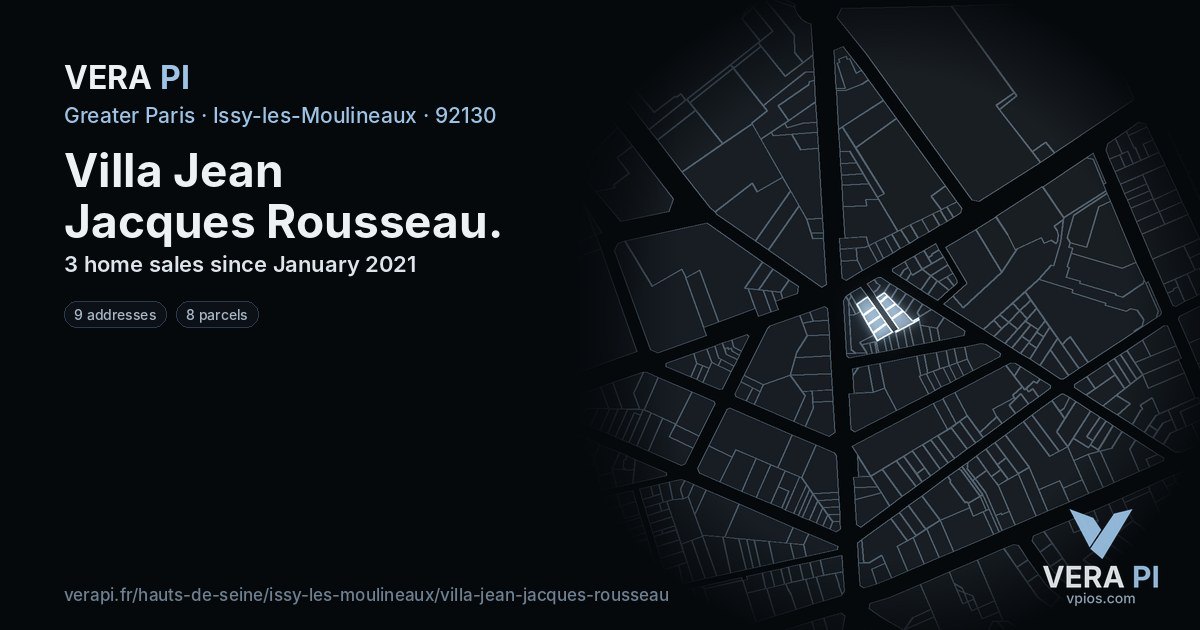Villa Jean Jacques Rousseau, Issy-les-Moulineaux at night – every parcel coloured by the prices around it, the street's own parcels lit