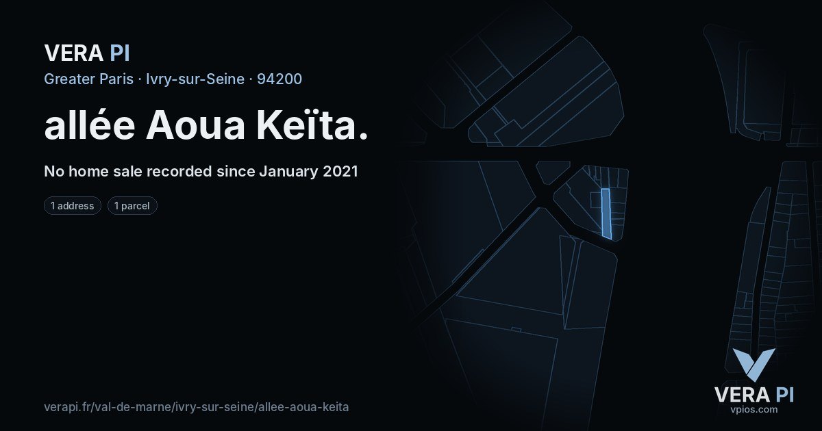 allée Aoua Keïta, Ivry-sur-Seine at night – every parcel coloured by the prices around it, the street's own parcels lit