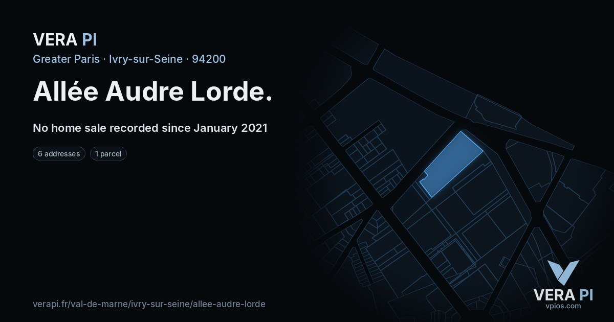 Allée Audre Lorde, Ivry-sur-Seine at night – every parcel coloured by the prices around it, the street's own parcels lit