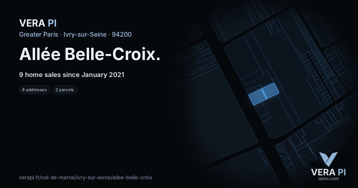 Allée Belle-Croix, Ivry-sur-Seine at night – every parcel coloured by the prices around it, the street's own parcels lit