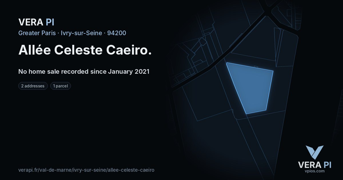Allée Celeste Caeiro, Ivry-sur-Seine at night – every parcel coloured by the prices around it, the street's own parcels lit