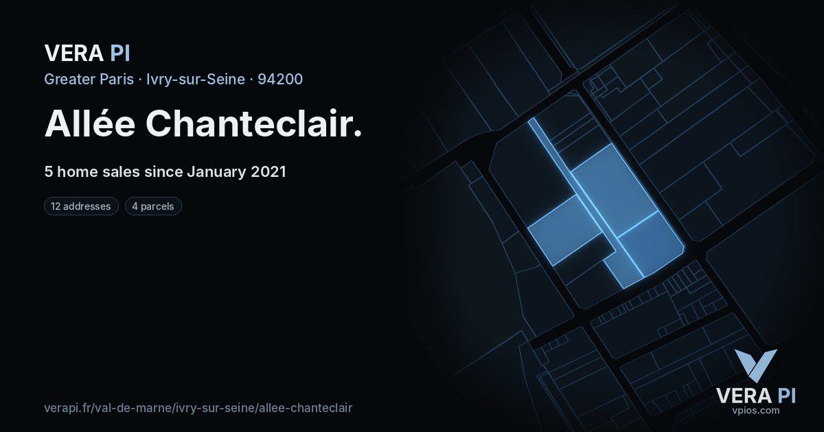 Allée Chanteclair, Ivry-sur-Seine at night – every parcel coloured by the prices around it, the street's own parcels lit