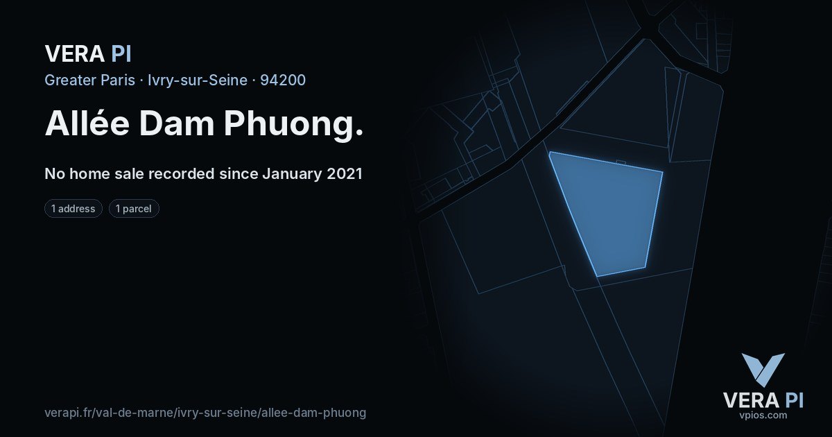 Allée Dam Phuong, Ivry-sur-Seine at night – every parcel coloured by the prices around it, the street's own parcels lit