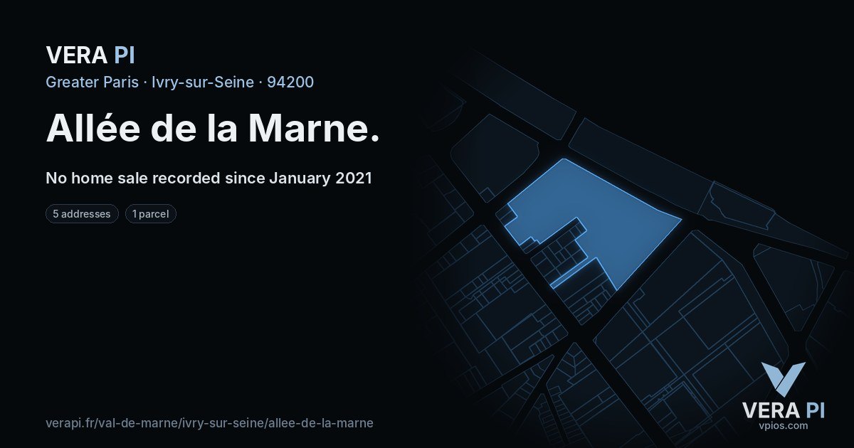 Allée de la Marne, Ivry-sur-Seine at night – every parcel coloured by the prices around it, the street's own parcels lit