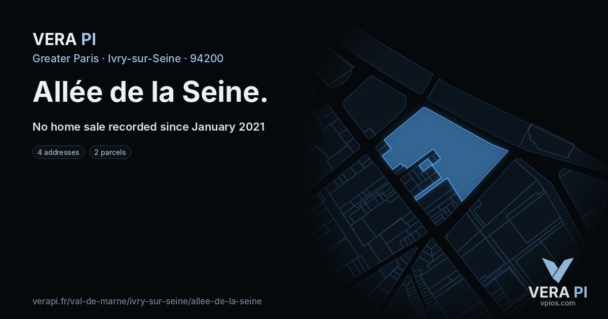 Allée de la Seine, Ivry-sur-Seine at night – every parcel coloured by the prices around it, the street's own parcels lit
