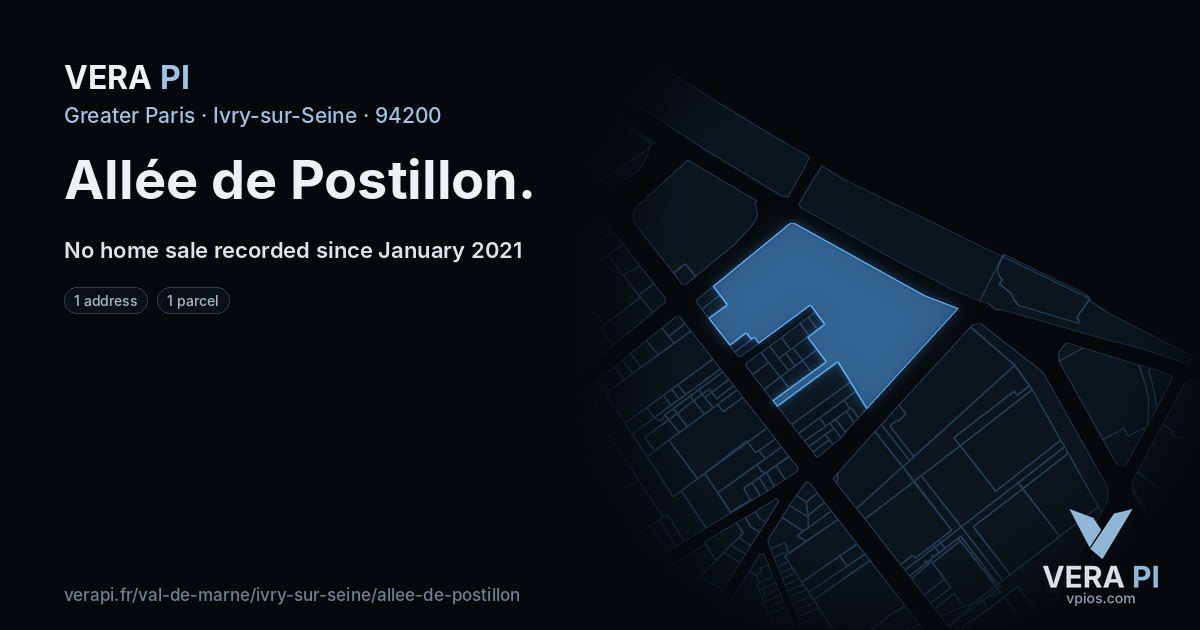 Allée de Postillon, Ivry-sur-Seine at night – every parcel coloured by the prices around it, the street's own parcels lit