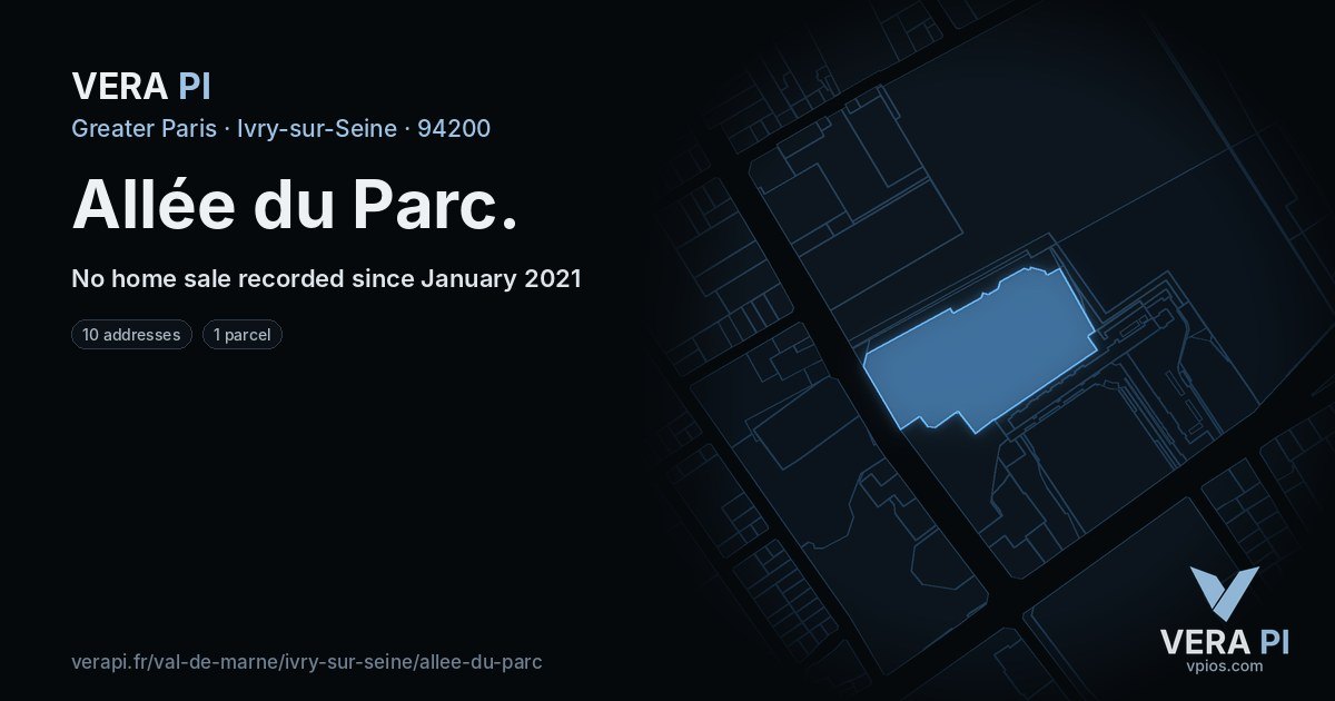 Allée du Parc, Ivry-sur-Seine at night – every parcel coloured by the prices around it, the street's own parcels lit