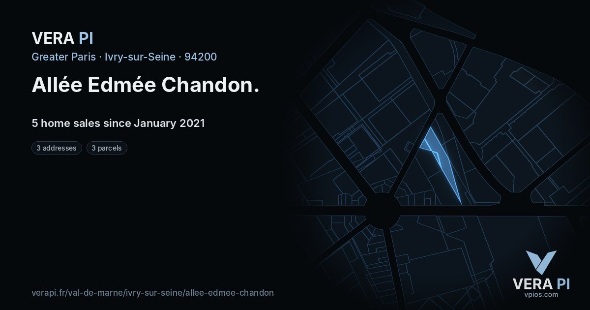 Allée Edmée Chandon, Ivry-sur-Seine at night – every parcel coloured by the prices around it, the street's own parcels lit