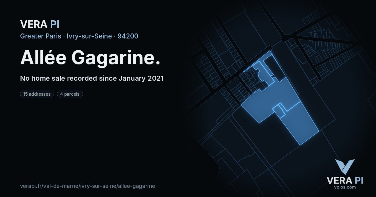 Allée Gagarine, Ivry-sur-Seine at night – every parcel coloured by the prices around it, the street's own parcels lit