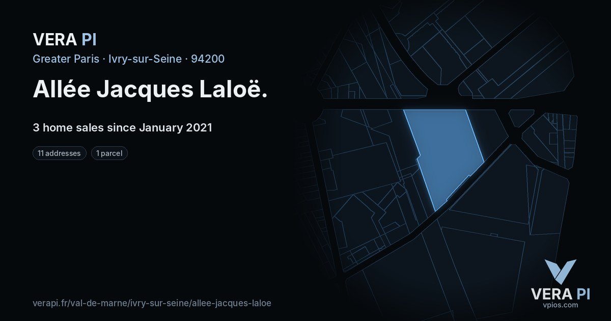 Allée Jacques Laloë, Ivry-sur-Seine at night – every parcel coloured by the prices around it, the street's own parcels lit