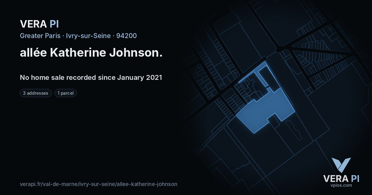 allée Katherine Johnson, Ivry-sur-Seine at night – every parcel coloured by the prices around it, the street's own parcels lit