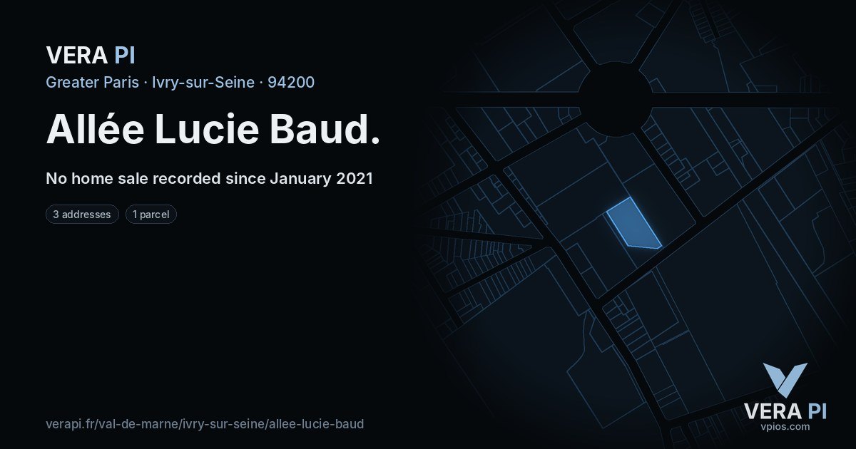 Allée Lucie Baud, Ivry-sur-Seine at night – every parcel coloured by the prices around it, the street's own parcels lit