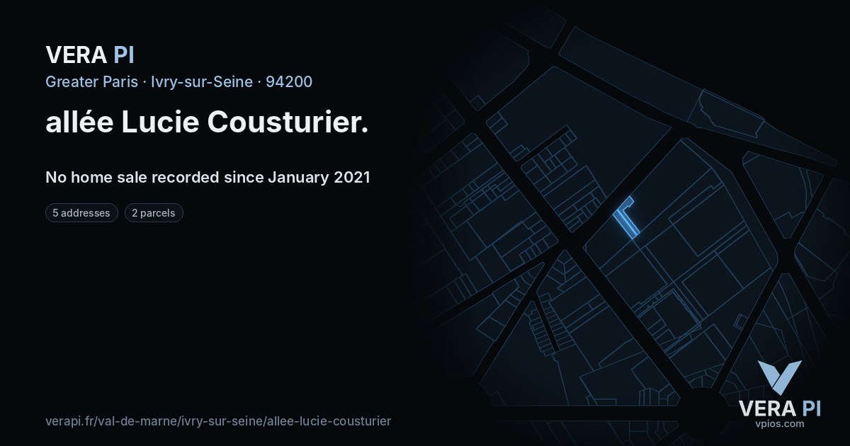 allée Lucie Cousturier, Ivry-sur-Seine at night – every parcel coloured by the prices around it, the street's own parcels lit