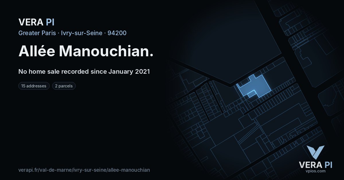 Allée Manouchian, Ivry-sur-Seine at night – every parcel coloured by the prices around it, the street's own parcels lit