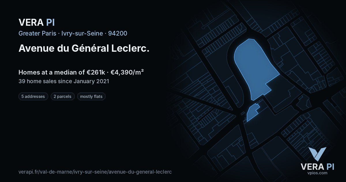Avenue du Général Leclerc, Ivry-sur-Seine at night – every parcel coloured by the prices around it, the street's own parcels lit