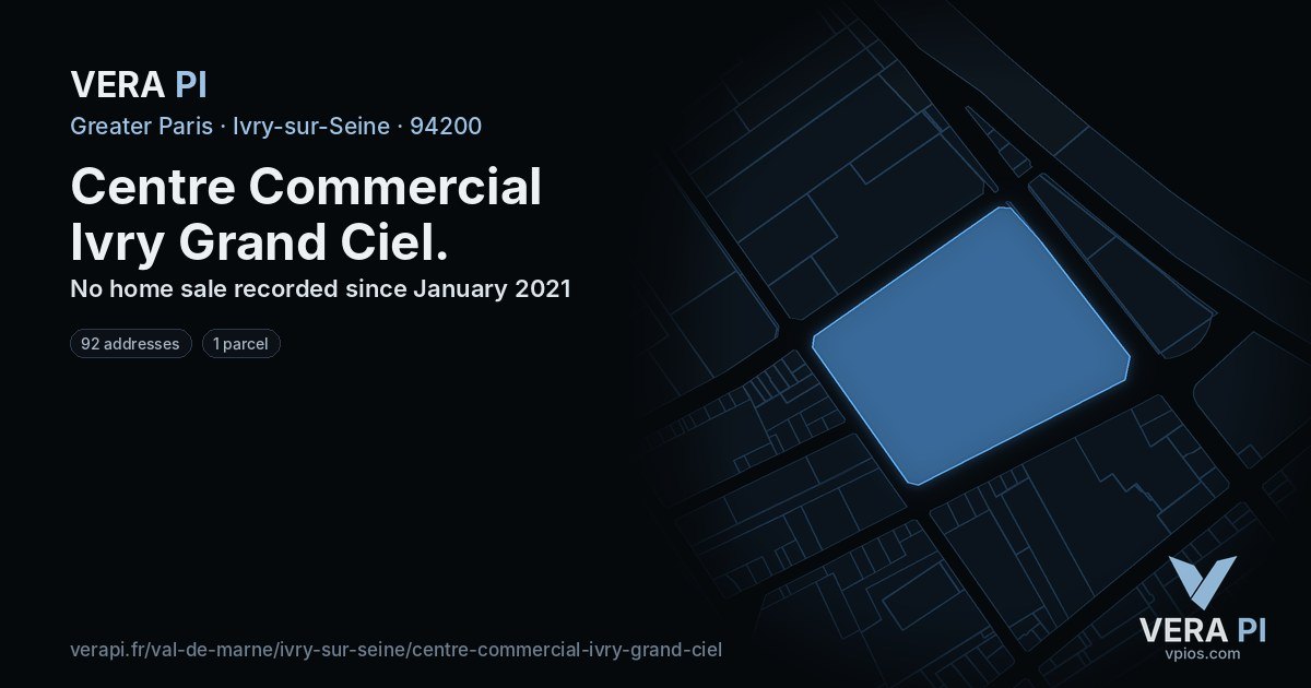 Centre Commercial Ivry Grand Ciel, Ivry-sur-Seine at night – every parcel coloured by the prices around it, the street's own parcels lit